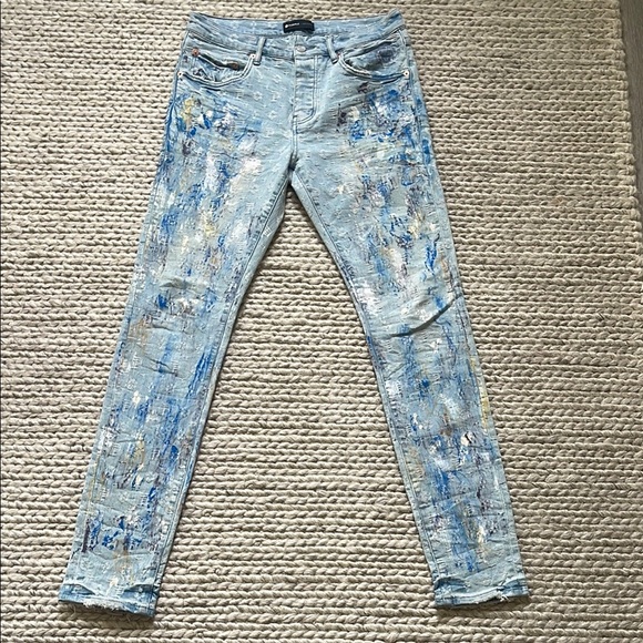 Purple Brand P001 Paint Over Light Bleach Monogram Jacquard Denim Jeans - Picture 3 of 10